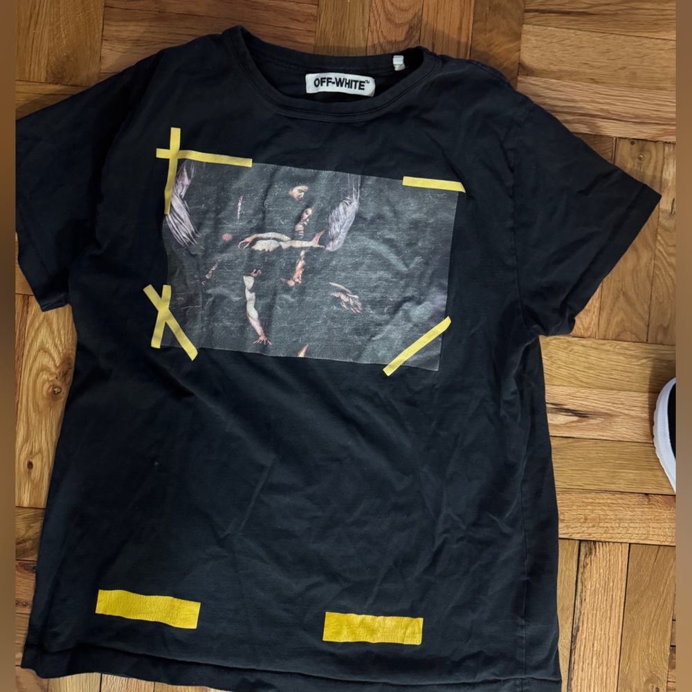 Off-White Black Tee with Artistic Graphic
